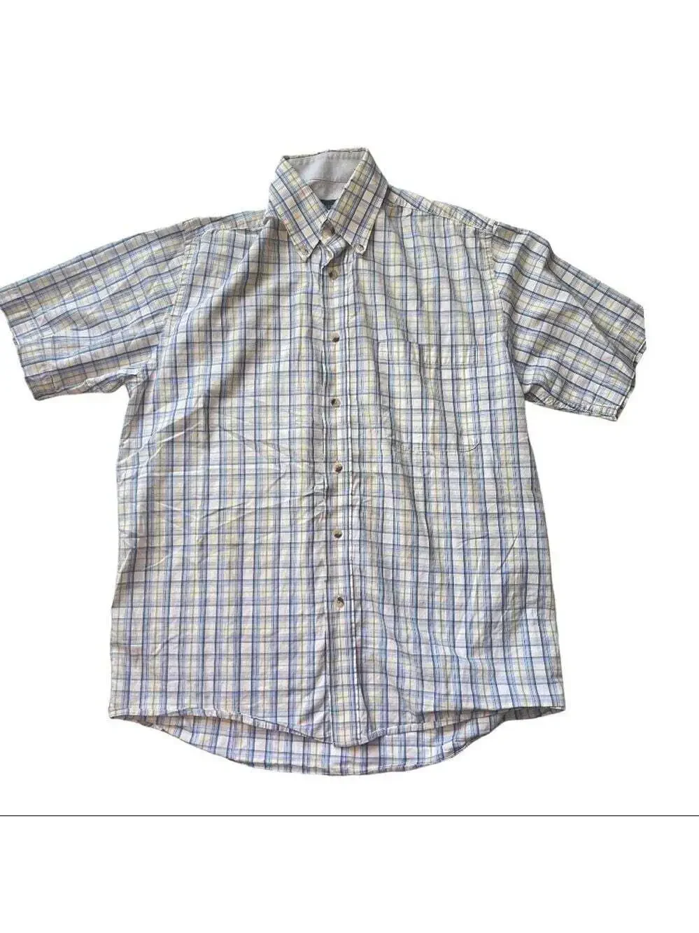 Van Heusen S White Blue Plaid Short Sleeve Casual Button Front Dress Shi…